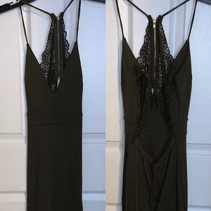 Semi open back green dress